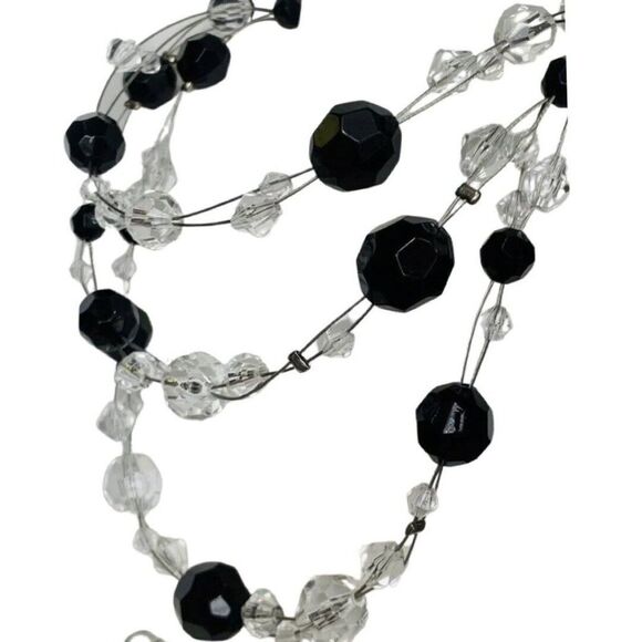 Vintage Black & Clear Faceted Beaded Multi Strand Women’s Layered Necklace 21” - Picture 3 of 5